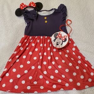 Minnie Mouse Inspired Dress With Purse And Ears
